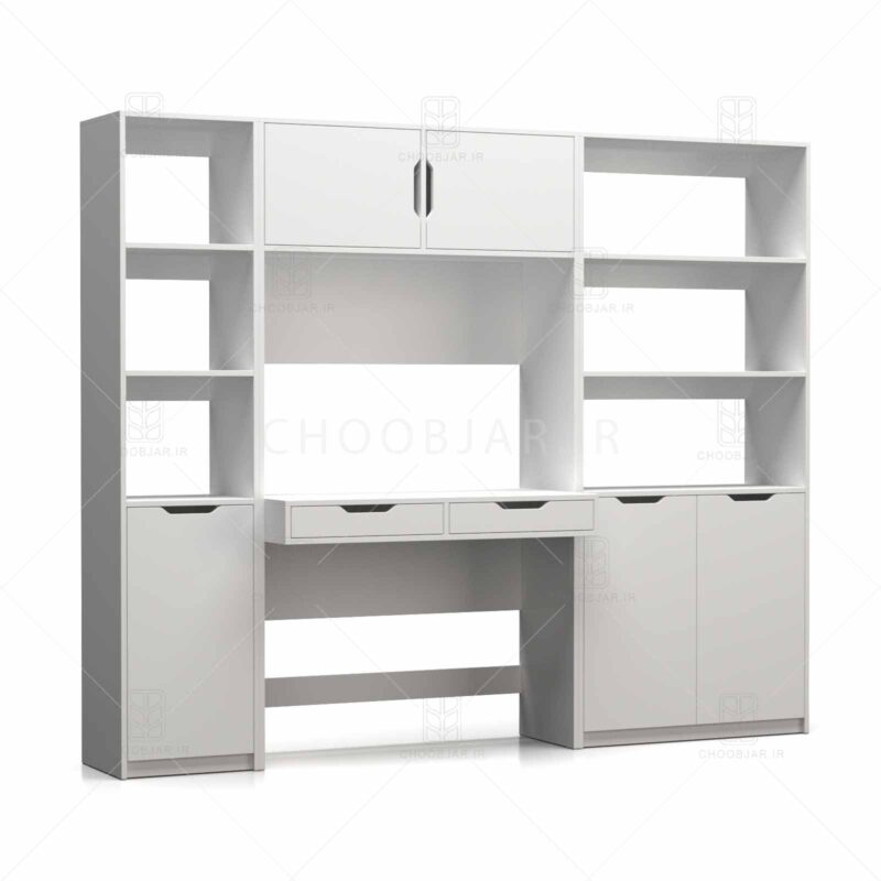 ست کامل میز تحریر و کتابخانه مودنا - (طول 200) کتابخانه و میز تحریر مدرن ام دی اف جدید با گارانتی