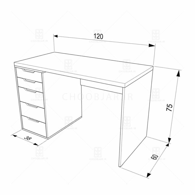 ابعاد میزتحریر ایکیا پنج کشو - (طول 120) میزتحریر ایکیا پنج کشو - (طول 120)