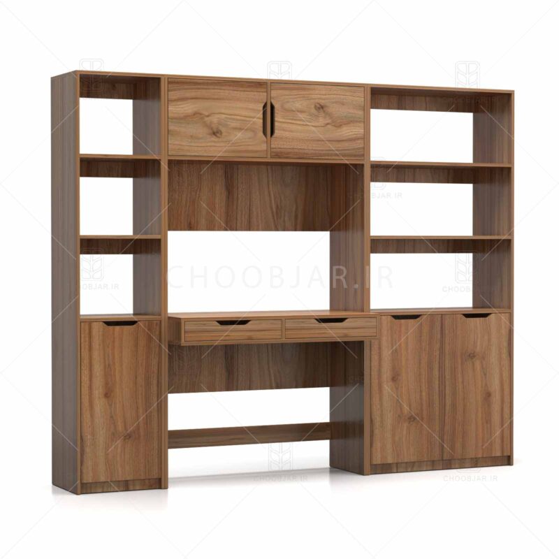 ست کامل میز تحریر و کتابخانه مودنا - (طول 200) کتابخانه و میز تحریر مدرن ام دی اف جدید با گارانتی