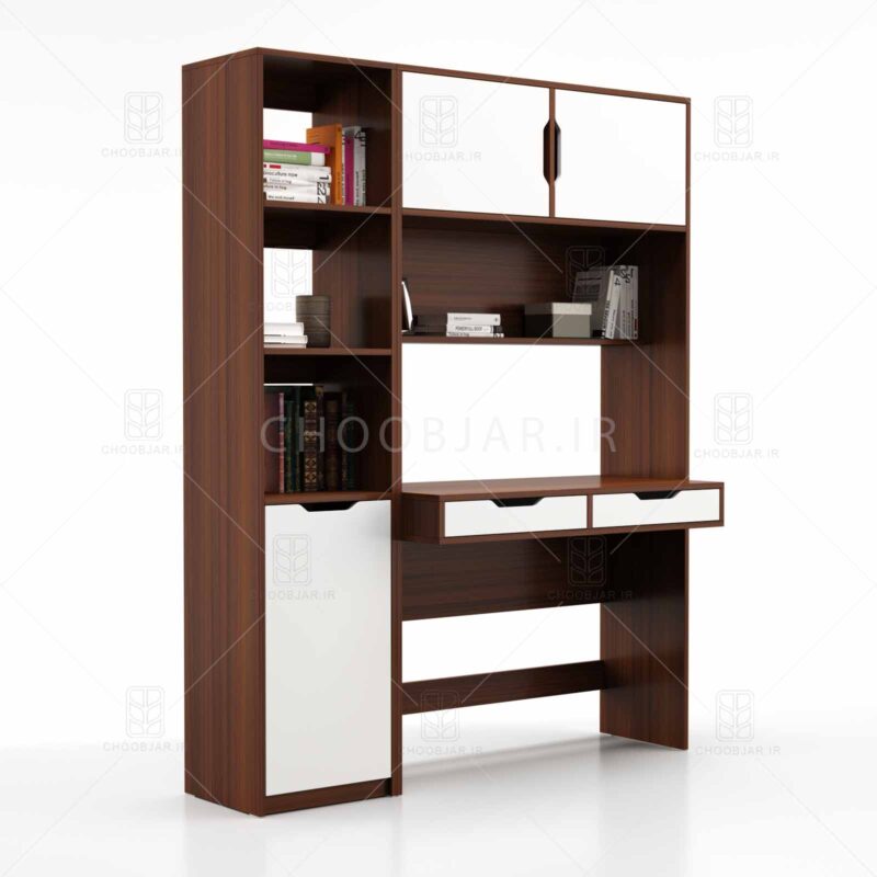 کتابخانه و میز تحریر مدرن کشو دار ام دی اف جدید