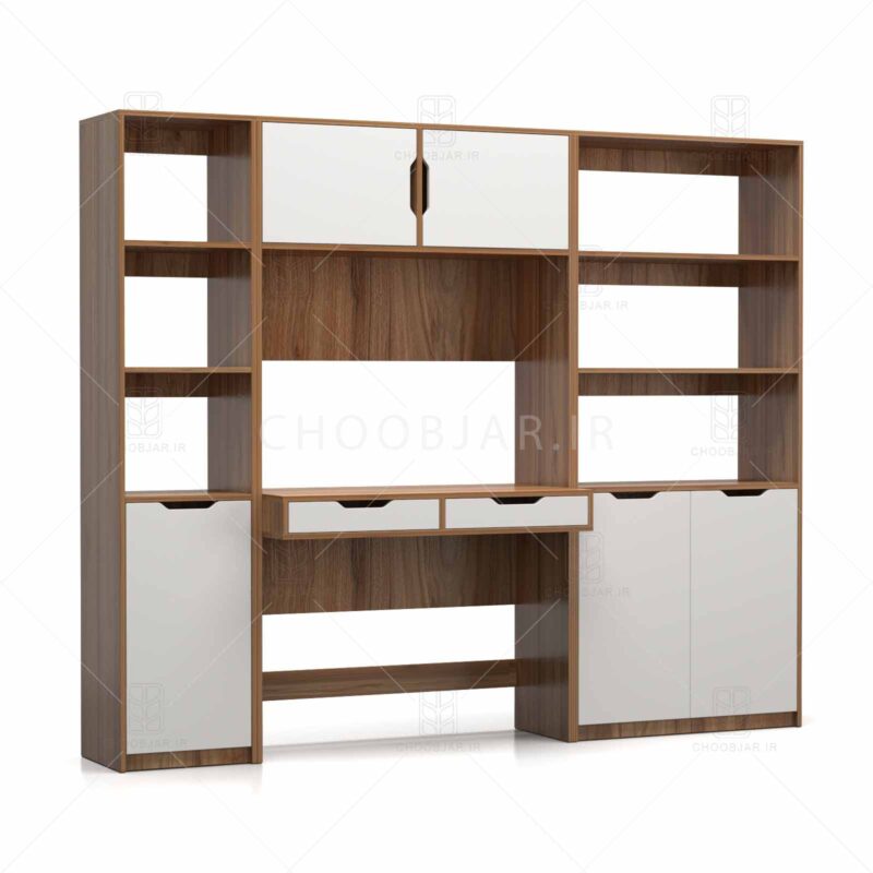 ست کامل میز تحریر و کتابخانه مودنا - (طول 200) کتابخانه و میز تحریر مدرن ام دی اف جدید با گارانتی