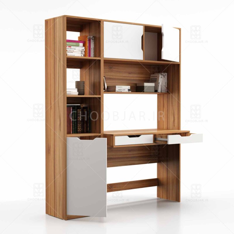 کتابخانه و میز تحریر مدرن کشو دار ام دی اف جدید