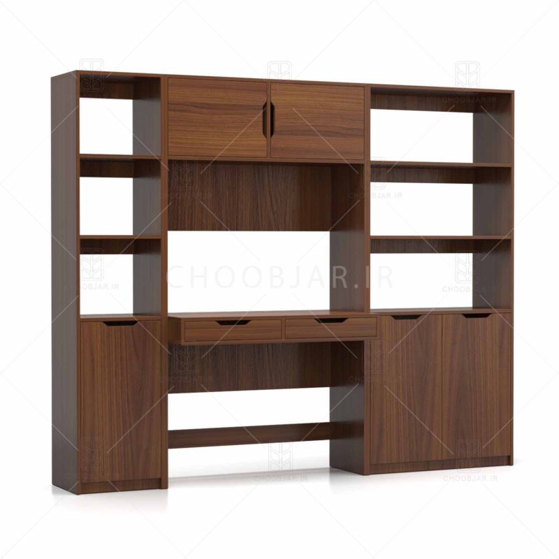 ست کامل میز تحریر و کتابخانه مودنا - (طول 200) کتابخانه و میز تحریر مدرن ام دی اف جدید با گارانتی