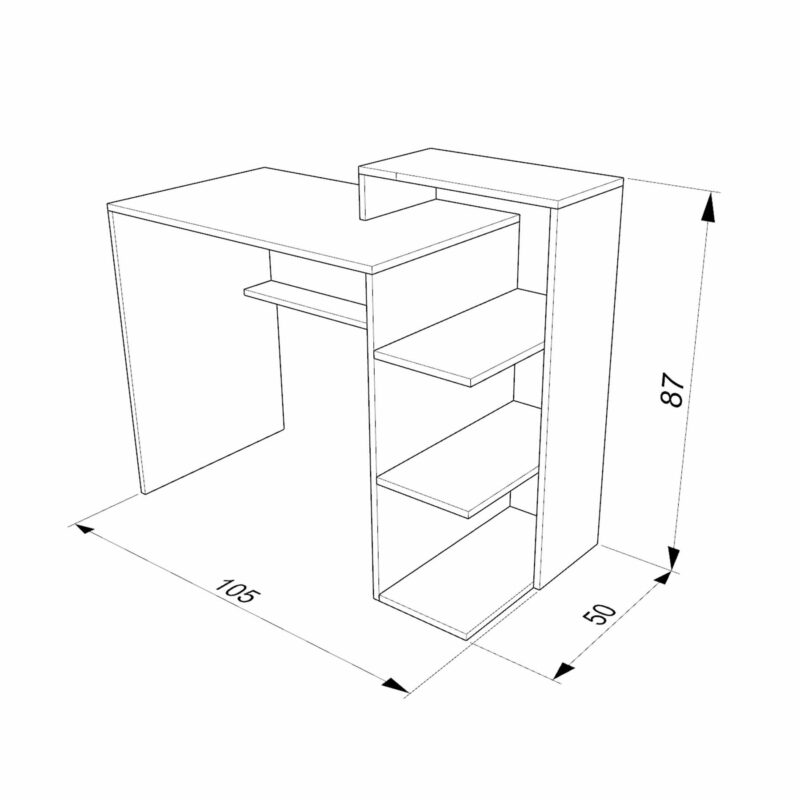 ابعاد میزتحریر قفسه دار پاندا - (طول 105) میز تحریر مدرن ام دی اف قفسه دار جدید