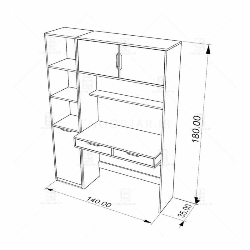 کتابخانه و میز تحریر مدرن کشو دار ام دی اف جدید