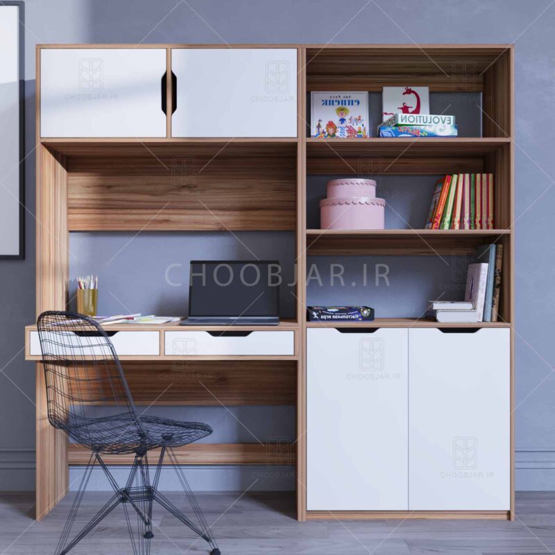 میز تحریر و کتابخانه مودنا (طول 180) - کد KT02 کتابخانه و میز تحریر مدرن ام دی اف جدید با گارانتی