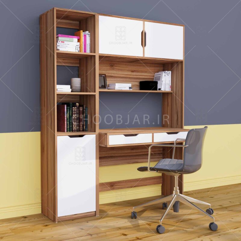 کتابخانه و میز تحریر مدرن کشو دار ام دی اف جدید