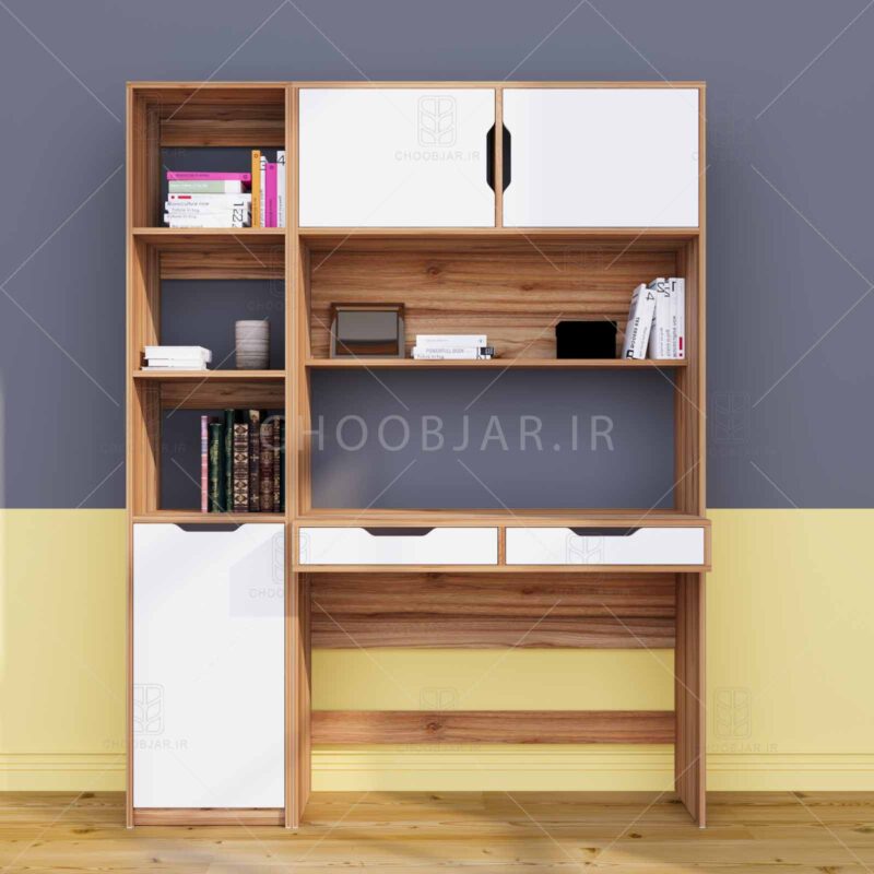 کتابخانه و میز تحریر مدرن کشو دار ام دی اف جدید