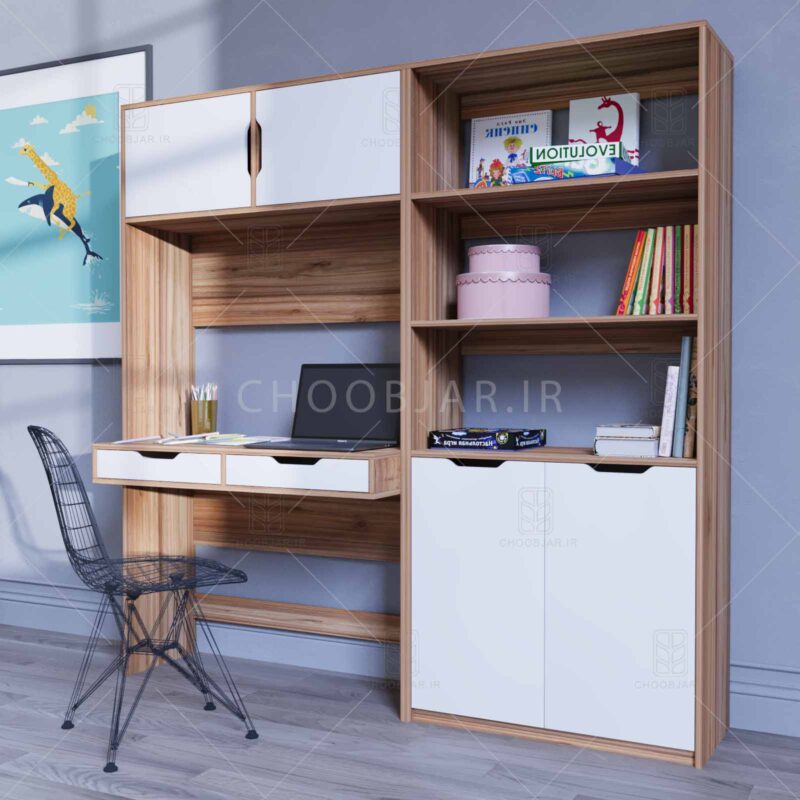 میز تحریر و کتابخانه مودنا (طول 180) - کد KT02 کتابخانه و میز تحریر مدرن ام دی اف جدید با گارانتی