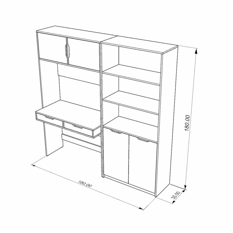 میز تحریر و کتابخانه مودنا (طول 180) - کد KT02 کتابخانه و میز تحریر مدرن ام دی اف جدید با گارانتی