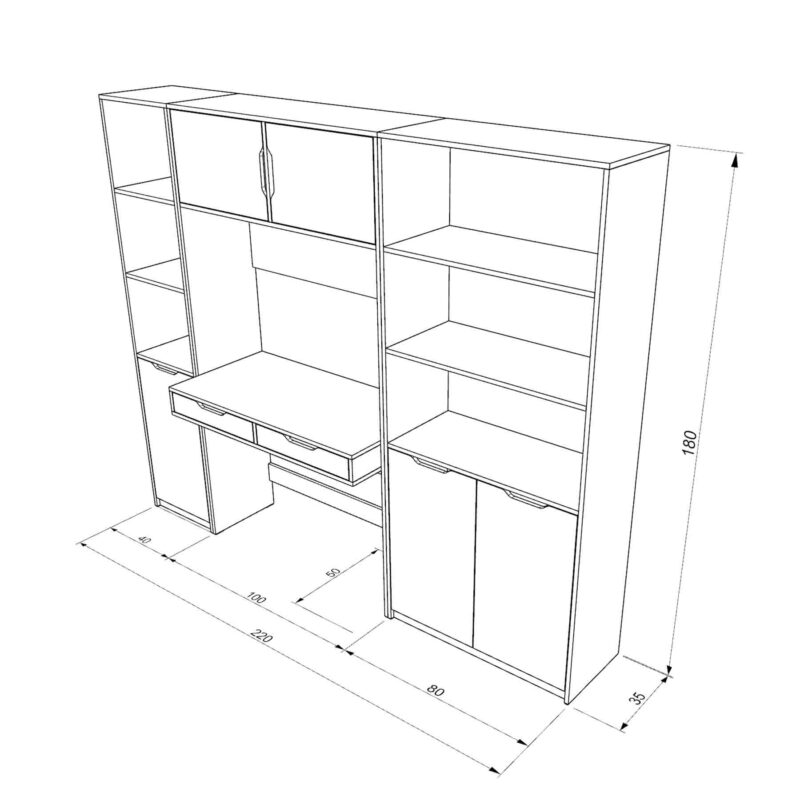 ست کامل میز تحریر و کتابخانه مودنا - (طول 200) کتابخانه و میز تحریر مدرن ام دی اف جدید با گارانتی