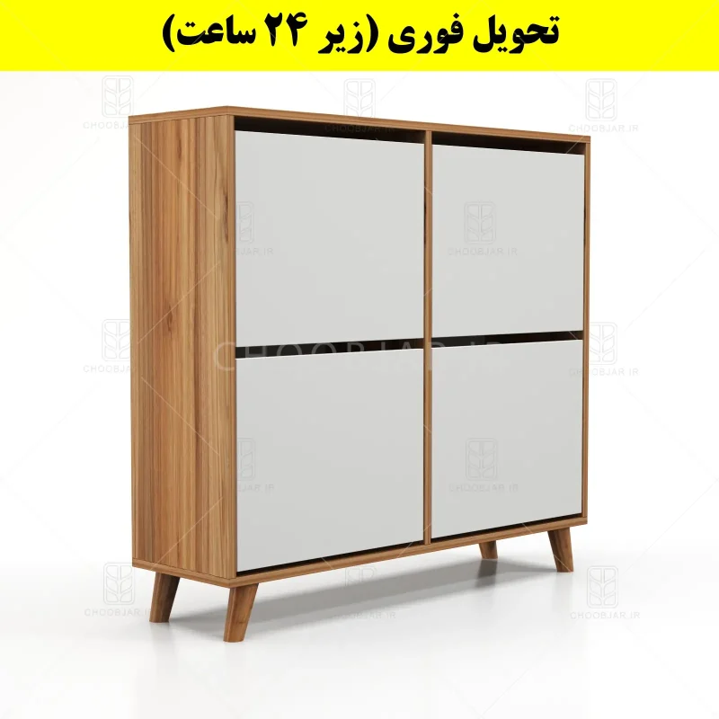 جاکفشی داشبوردی چهار درب طرح ایکیا – طول 100 (تحویل فوری) سفید گردویی