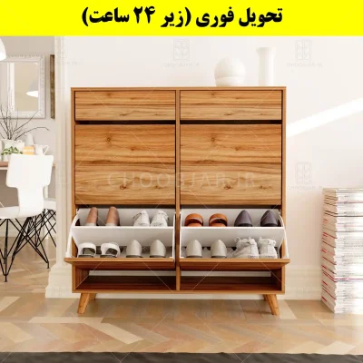 جاکفشی داشبوردی چهار درب کشودار طرح ایکیا – طول 100 (تحویل فوری) گردویی