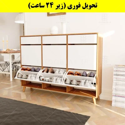 جاکفشی داشبوردی شش درب کشودار طرح ایکیا – طول 150 (تحویل فوری) سفید گردویی