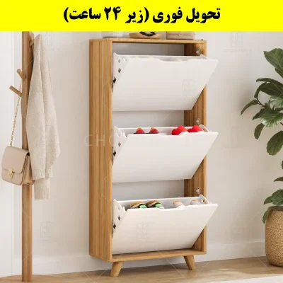 جاکفشی داشبوردی باریک سه درب النا – طول 50 (تحویل فوری) سفید گردویی