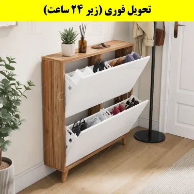 جاکفشی داشبوردی باریک چهار درب النا – طول 100 (تحویل فوری) سفید گردویی