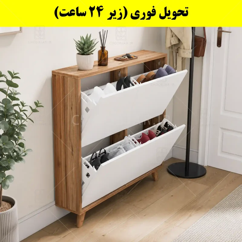 جاکفشی داشبوردی باریک چهار درب النا – طول 100 (تحویل فوری) سفید گردویی