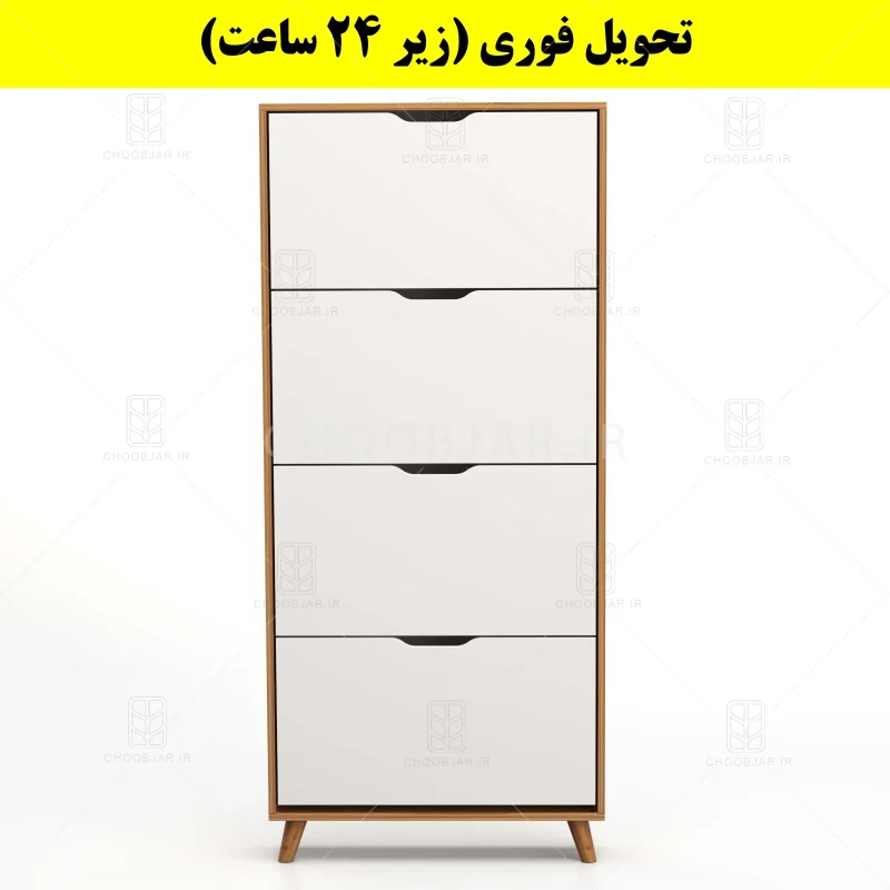 جاکفشی داشبوردی باریک چهار درب النا – طول 75 (تحویل فوری) سفید گردویی
