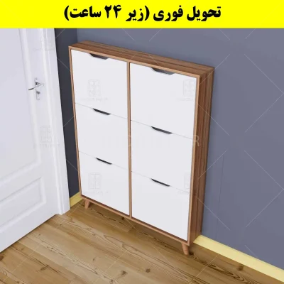 جاکفشی داشبوردی باریک شش درب النا – طول 100 (تحویل فوری) سفید گردویی