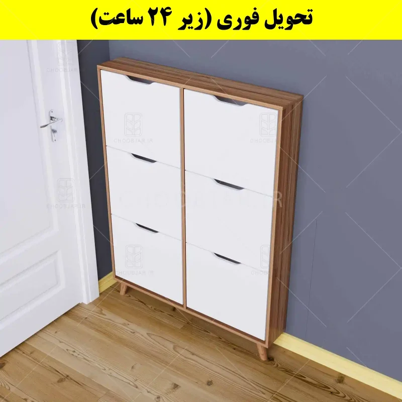 جاکفشی داشبوردی باریک شش درب النا – طول 100 (تحویل فوری) سفید گردویی