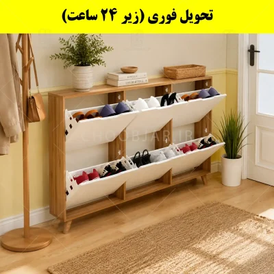 جاکفشی داشبوردی باریک شش درب النا – طول 150 (تحویل فوری) سفید گردویی