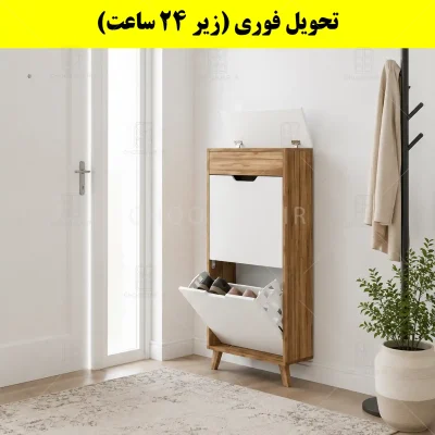 جاکفشی داشبوردی باریک باکس دار دو درب النا – طول 50 (تحویل فوری) سفید گردویی