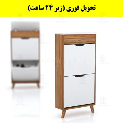 جاکفشی داشبوردی باریک باکس دار دو درب النا – طول 50 (تحویل فوری) سفید گردویی