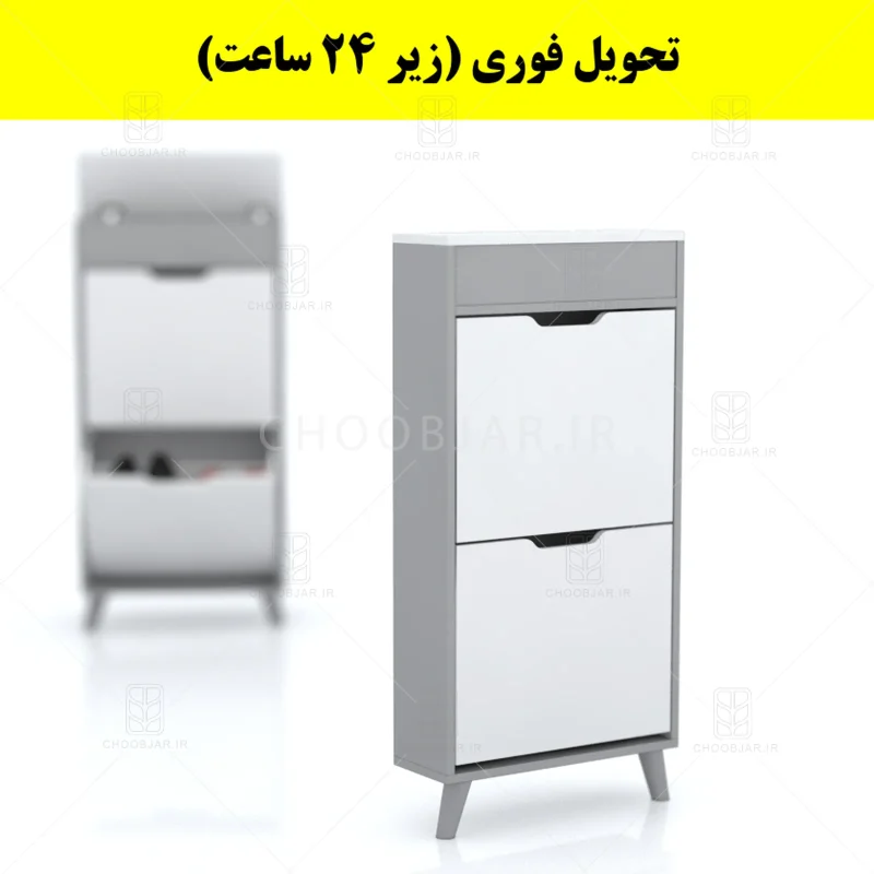 جاکفشی داشبوردی باریک باکس دار دو درب النا – طول 50 (تحویل فوری) سفید طوسی