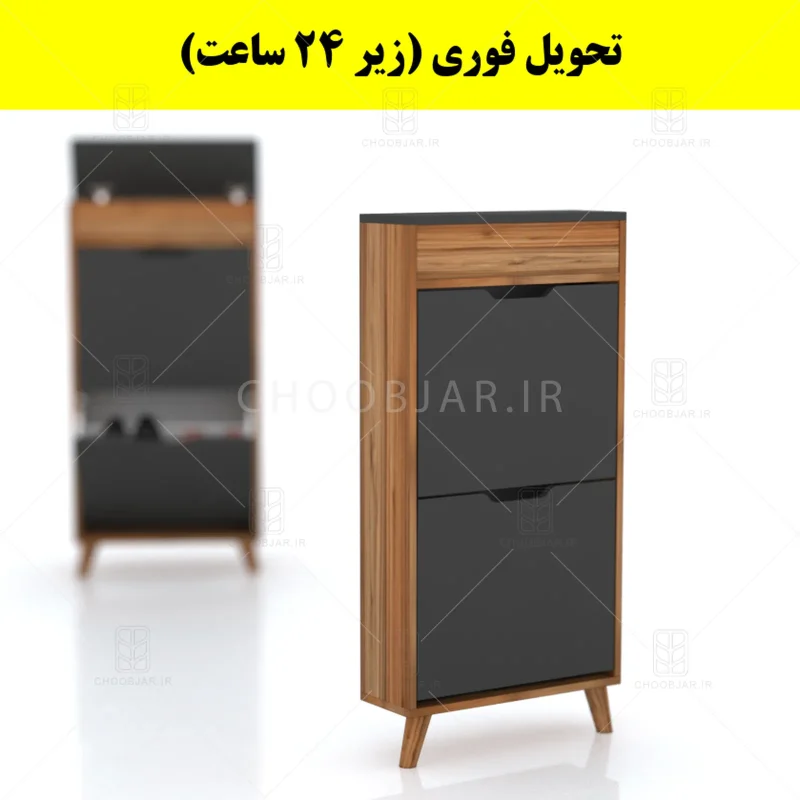 جاکفشی داشبوردی باریک باکس دار دو درب النا – طول 50 (تحویل فوری) نوک مدادی گردویی