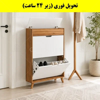 جاکفشی داشبوردی باریک باکس دار دو درب النا – طول 75 (تحویل فوری) سفید گردویی
