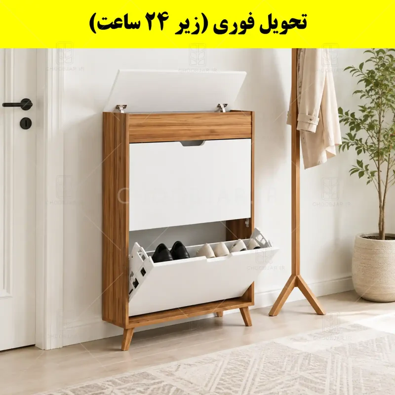 جاکفشی داشبوردی باریک باکس دار دو درب النا – طول 75 (تحویل فوری) سفید گردویی