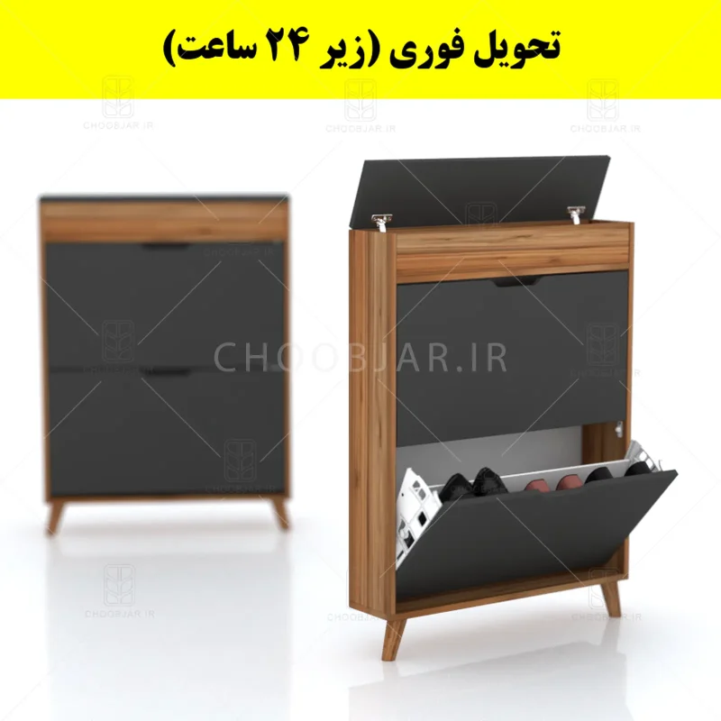 جاکفشی داشبوردی باریک باکس دار دو درب النا – طول 75 (تحویل فوری) نوک مدادی گردویی