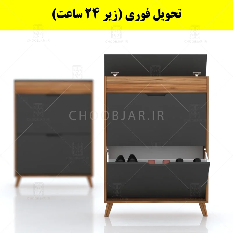 جاکفشی داشبوردی باریک باکس دار دو درب النا – طول 75 (تحویل فوری) نوک مدادی گردویی