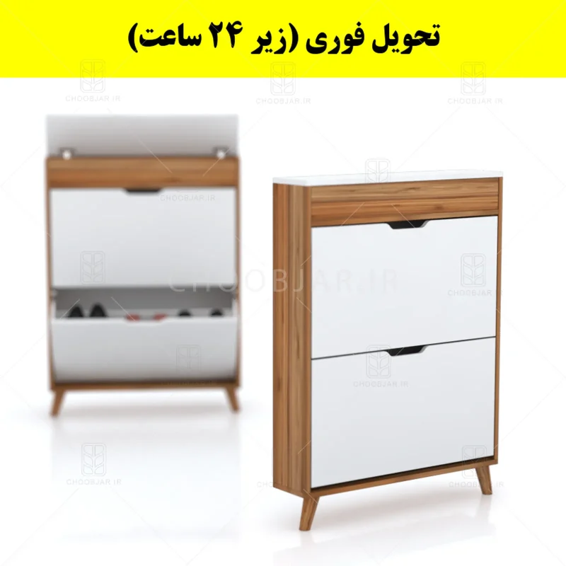 جاکفشی داشبوردی باریک باکس دار دو درب النا – طول 75 (تحویل فوری) سفید گردویی