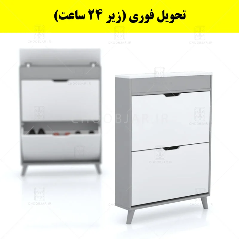 جاکفشی داشبوردی باریک باکس دار دو درب النا – طول 75 (تحویل فوری) سفید طوسی