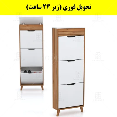 جاکفشی داشبوردی باریک باکس دار سه درب النا – طول 50 (تحویل فوری) سفید گردویی