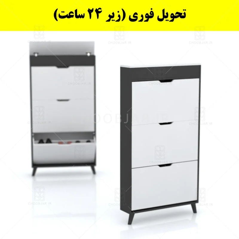 جاکفشی داشبوردی باریک باکس دار سه درب النا – طول 75 (تحویل فوری) سفید نوک مدادی