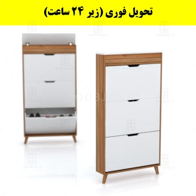 جاکفشی داشبوردی باریک باکس دار سه درب النا – طول 75 (تحویل فوری) سفید گردویی