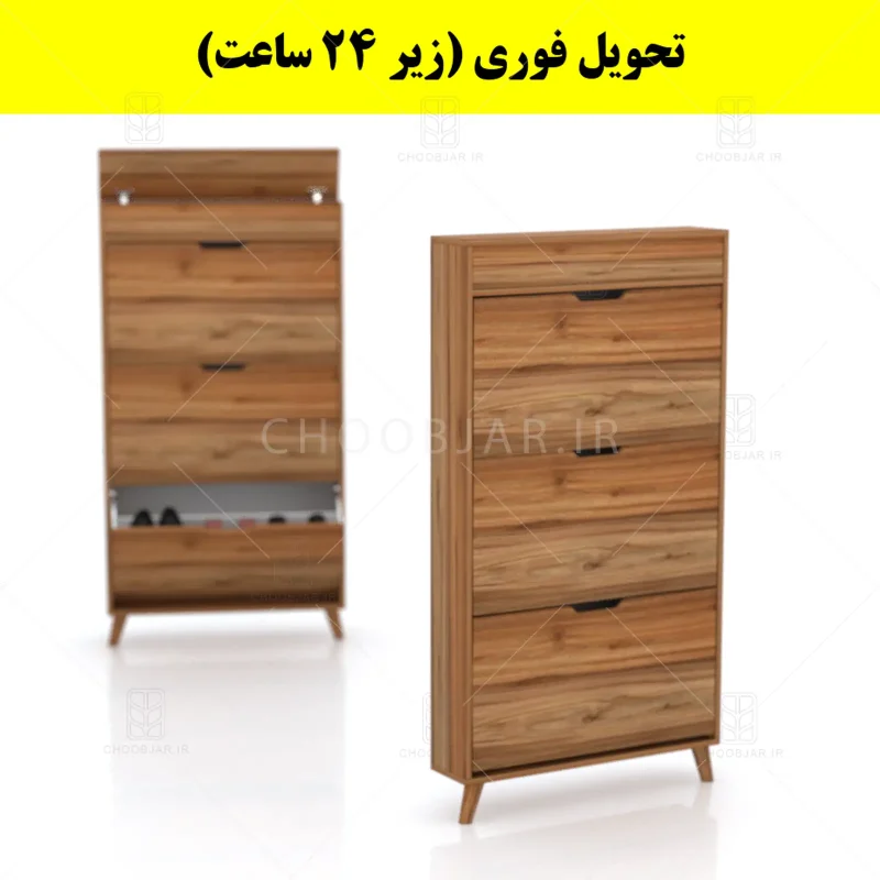جاکفشی داشبوردی باریک باکس دار سه درب النا – طول 75 (تحویل فوری) گردویی