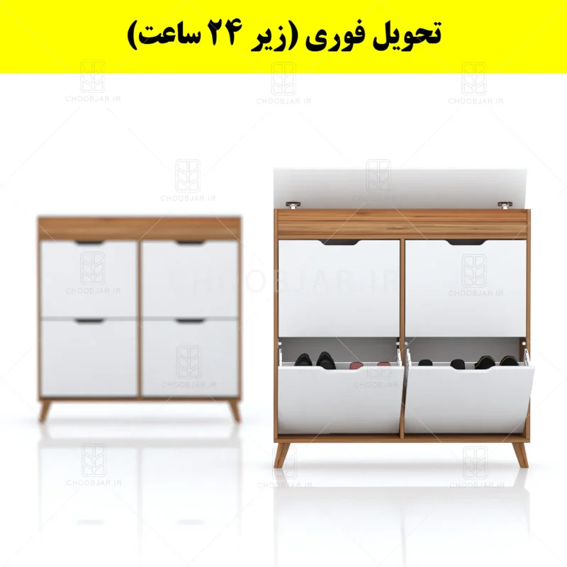 جاکفشی داشبوردی باریک باکس دار چهار درب النا – طول 100 (تحویل فوری) سفید گردویی