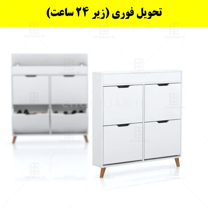 جاکفشی داشبوردی باریک باکس دار چهار درب النا – طول 100 (تحویل فوری) سفید
