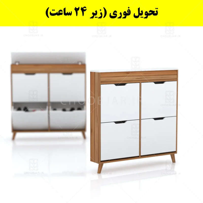 جاکفشی داشبوردی باریک باکس دار چهار درب النا – طول 100 (تحویل فوری) سفید گردویی