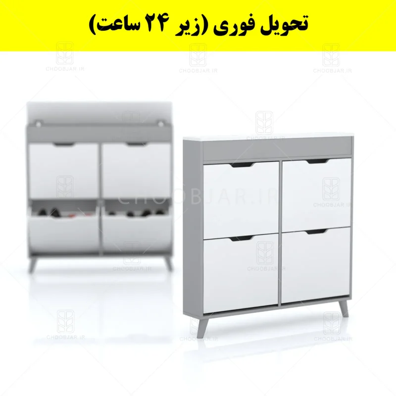 جاکفشی داشبوردی باریک باکس دار چهار درب النا – طول 100 (تحویل فوری) سفید طوسی