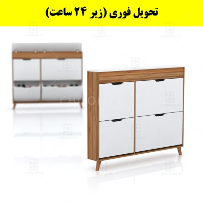 جاکفشی داشبوردی باریک باکس دار چهار درب النا – طول 125 (تحویل فوری) سفید گردویی