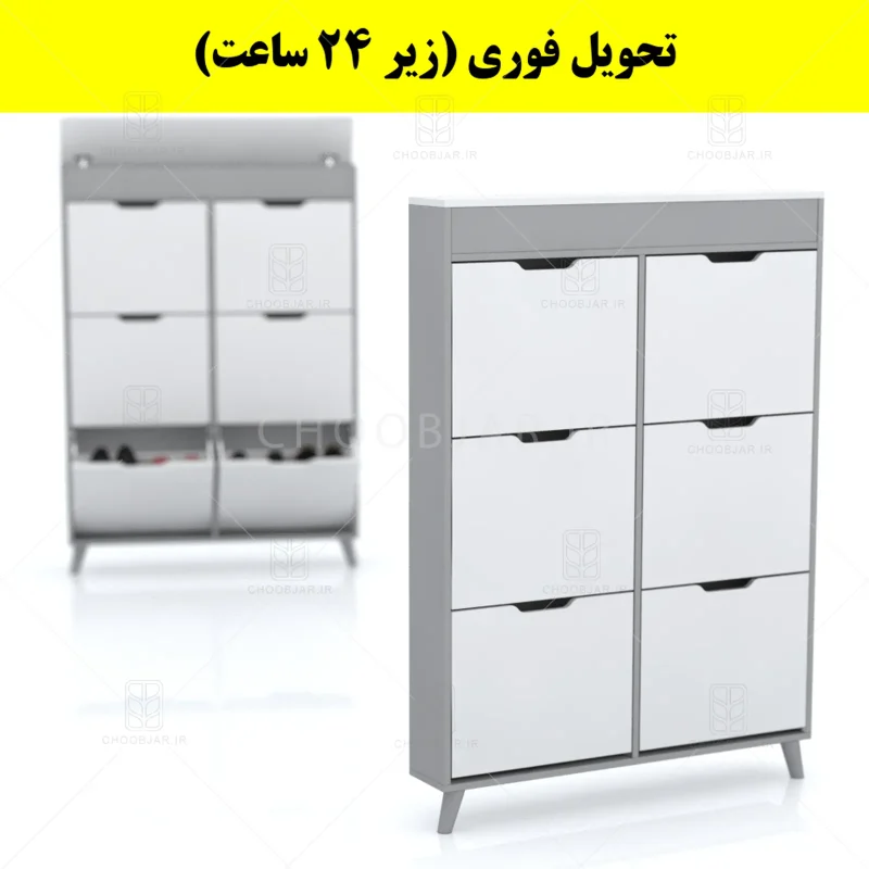 جاکفشی داشبوردی باریک باکس دار شش درب النا – طول 100 (تحویل فوری) سفید طوسی