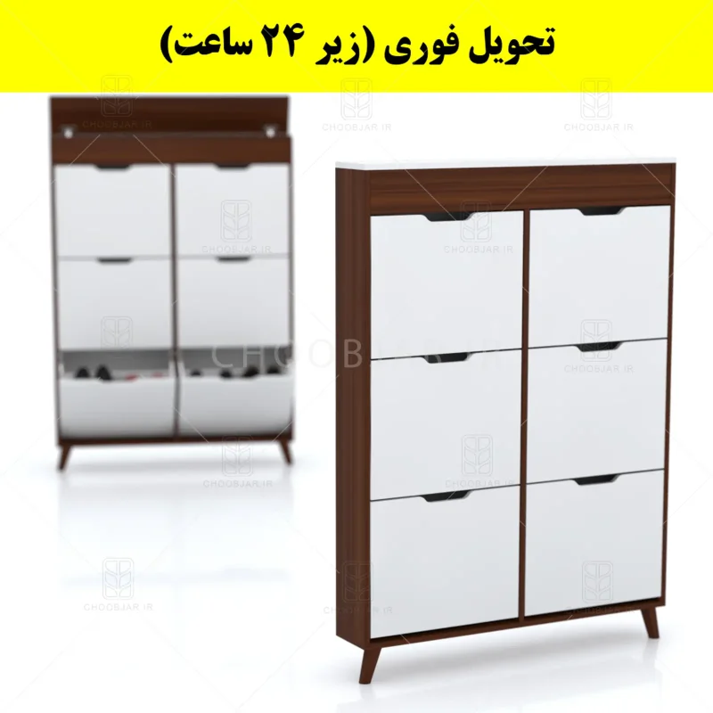 جاکفشی داشبوردی باریک باکس دار شش درب النا – طول 100 (تحویل فوری) سفید فندوقی