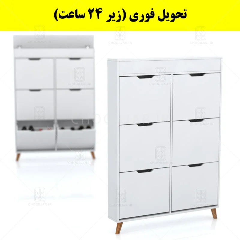 جاکفشی داشبوردی باریک باکس دار شش درب النا – طول 100 (تحویل فوری) سفید
