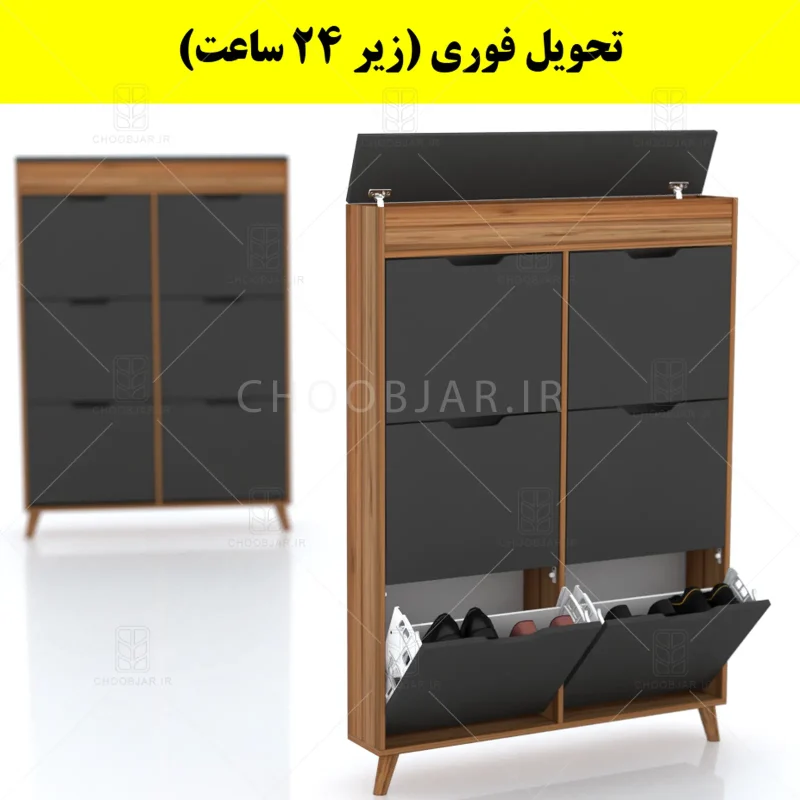 جاکفشی داشبوردی باریک باکس دار شش درب النا – طول 100 (تحویل فوری) نوک مدادی گردویی