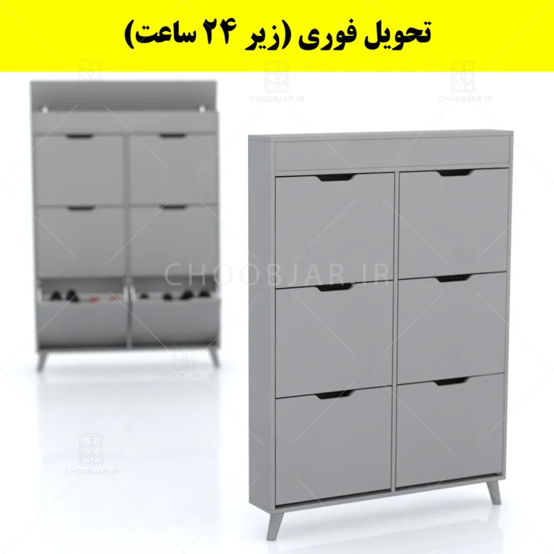جاکفشی داشبوردی باریک باکس دار شش درب النا – طول 100 (تحویل فوری) طوسی