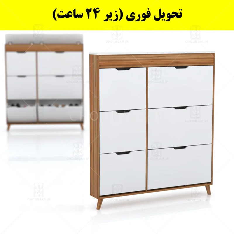 جاکفشی داشبوردی باریک باکس دار شش درب النا – طول 125 (تحویل فوری) سفید گردویی جاکفشی داشبوردی باریک باکس دار شش درب النا – طول 125 (تحویل فوری) سفید گردویی